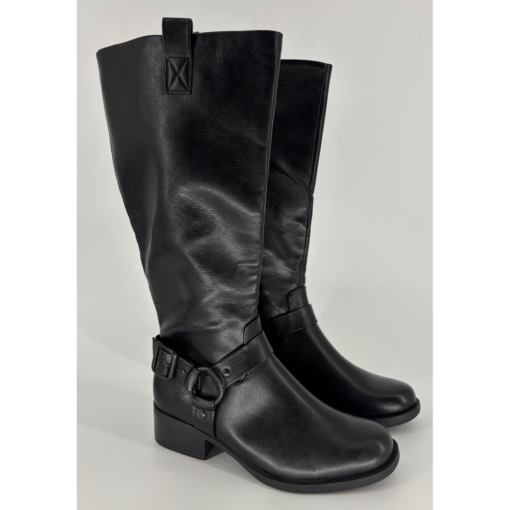 B.O.C. Raena Knee High Harness Boots Black Women Size 8 Low Block Heel